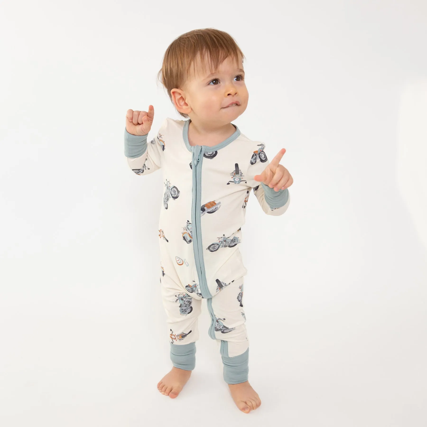 2-Way Zipper Romper - Vintage Motorcycles by Angel Dear