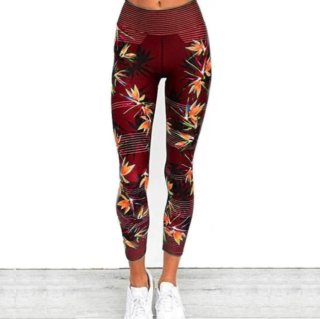 3 clolors  Yoga Pants Fitness Sport Leggings Stripe Printing Elastic Gym Workout Tights S-XL Running Trousers Plus Size
