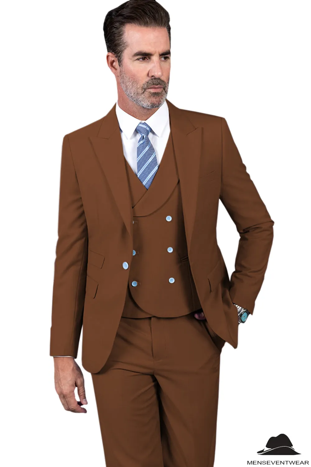 3 Piece Mens Suit Slim Fit Solid Peak lapel Suit (Blazer Vest Pants)
