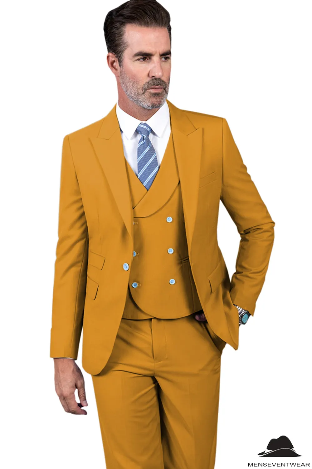 3 Piece Mens Suit Slim Fit Solid Peak lapel Suit (Blazer Vest Pants)