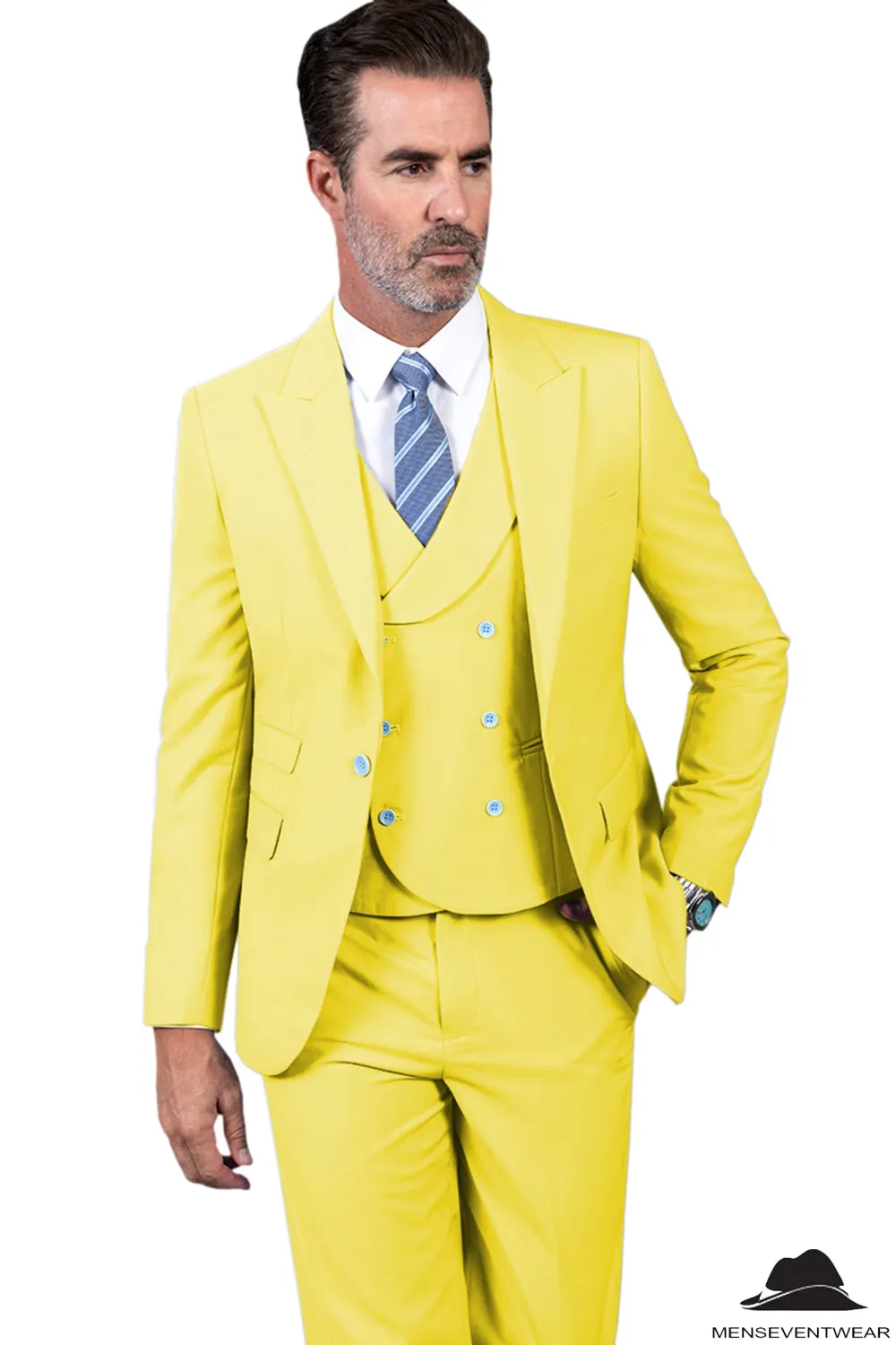 3 Piece Mens Suit Slim Fit Solid Peak lapel Suit (Blazer Vest Pants)