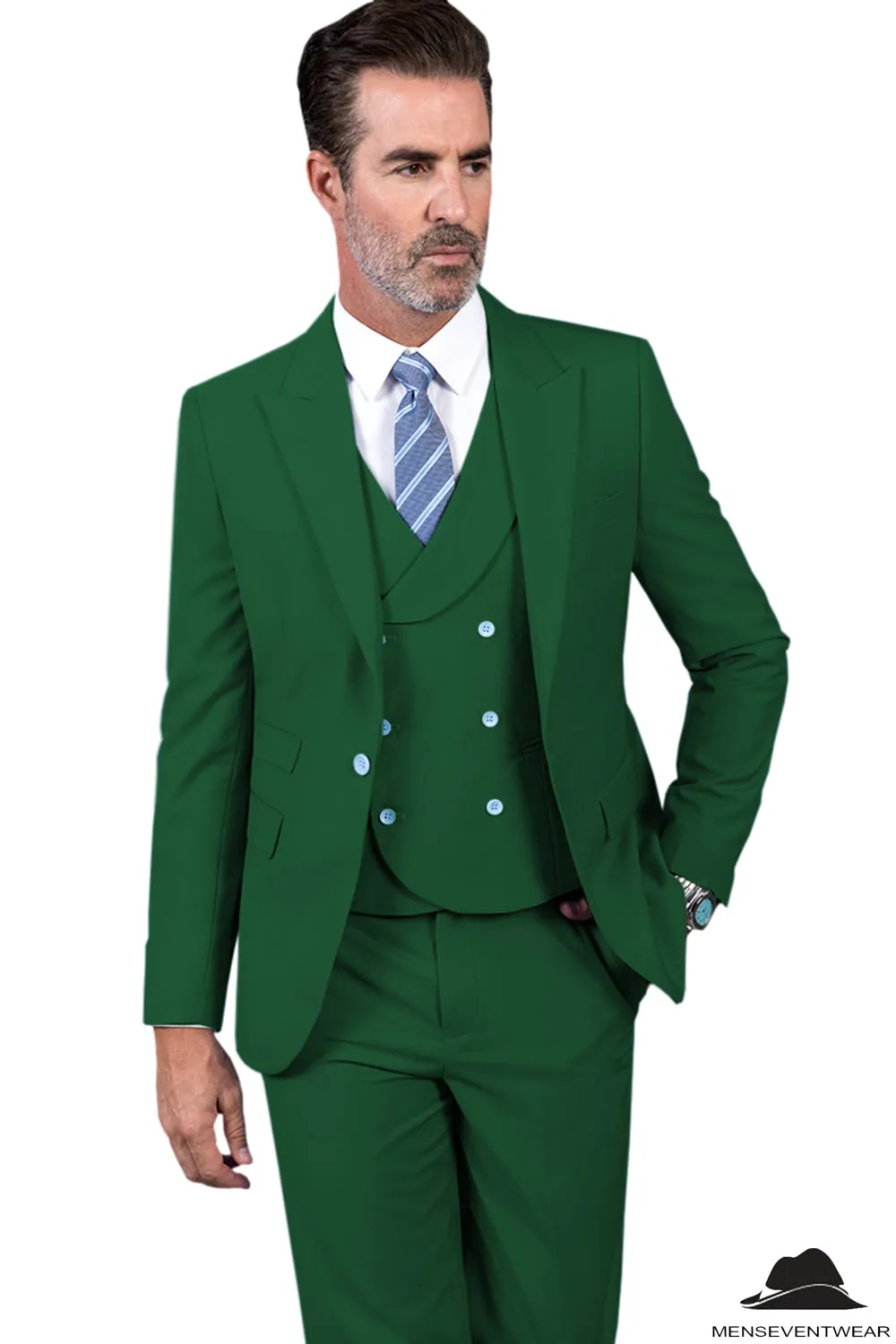 3 Piece Mens Suit Slim Fit Solid Peak lapel Suit (Blazer Vest Pants)