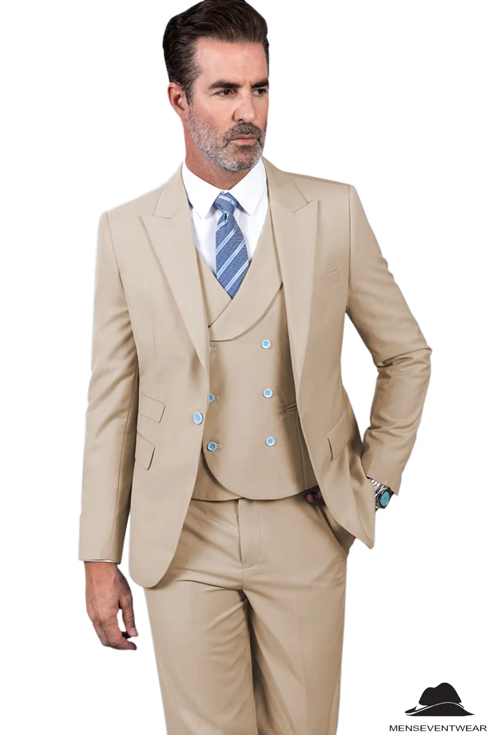 3 Piece Mens Suit Slim Fit Solid Peak lapel Suit (Blazer Vest Pants)