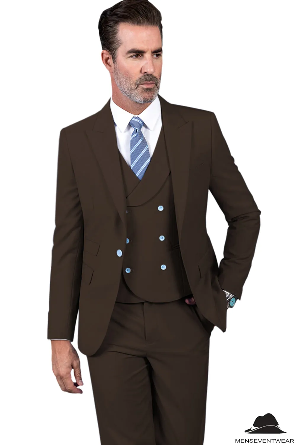 3 Piece Mens Suit Slim Fit Solid Peak lapel Suit (Blazer Vest Pants)