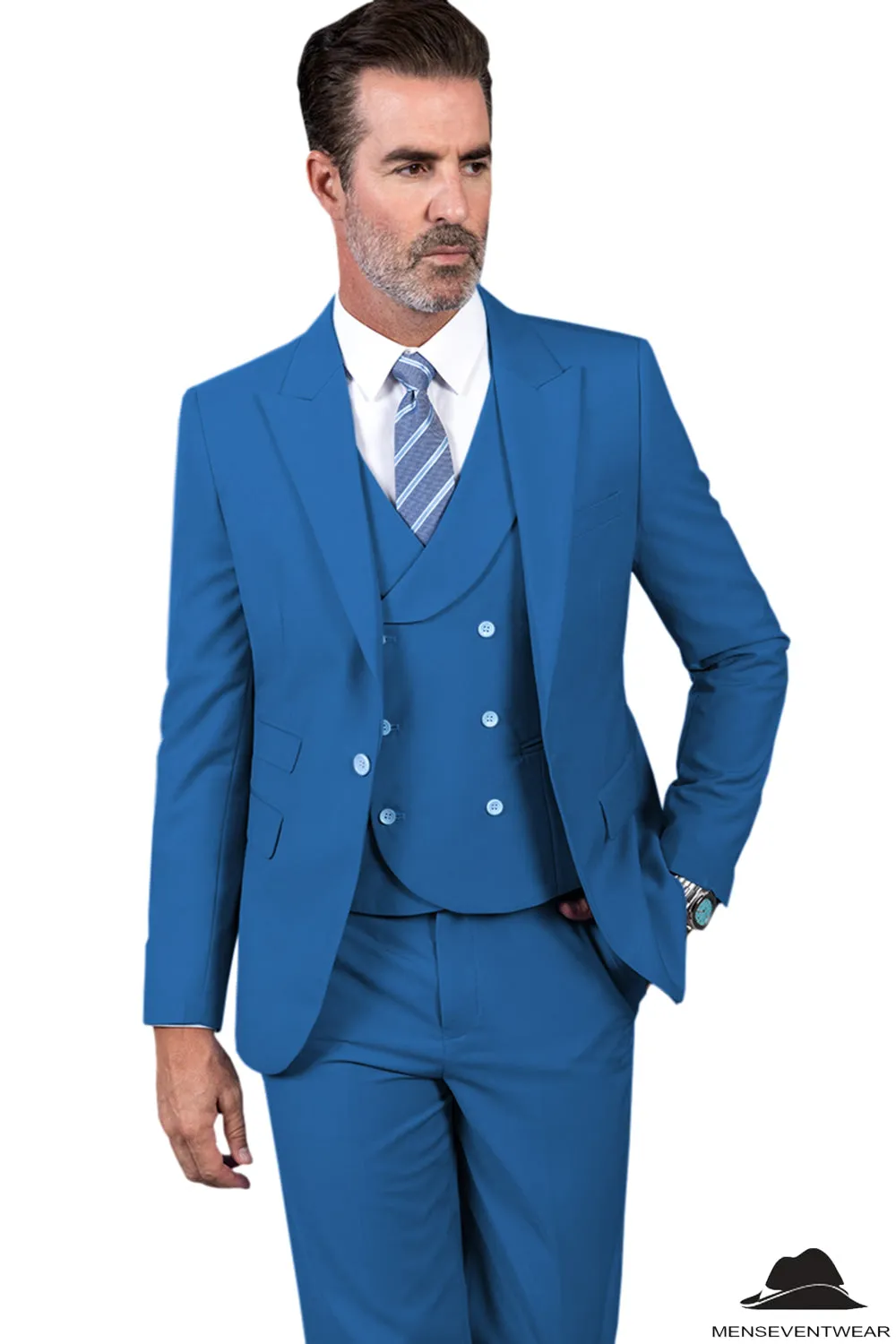 3 Piece Mens Suit Slim Fit Solid Peak lapel Suit (Blazer Vest Pants)