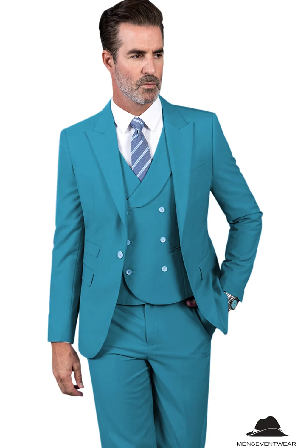 3 Piece Mens Suit Slim Fit Solid Peak lapel Suit (Blazer Vest Pants)