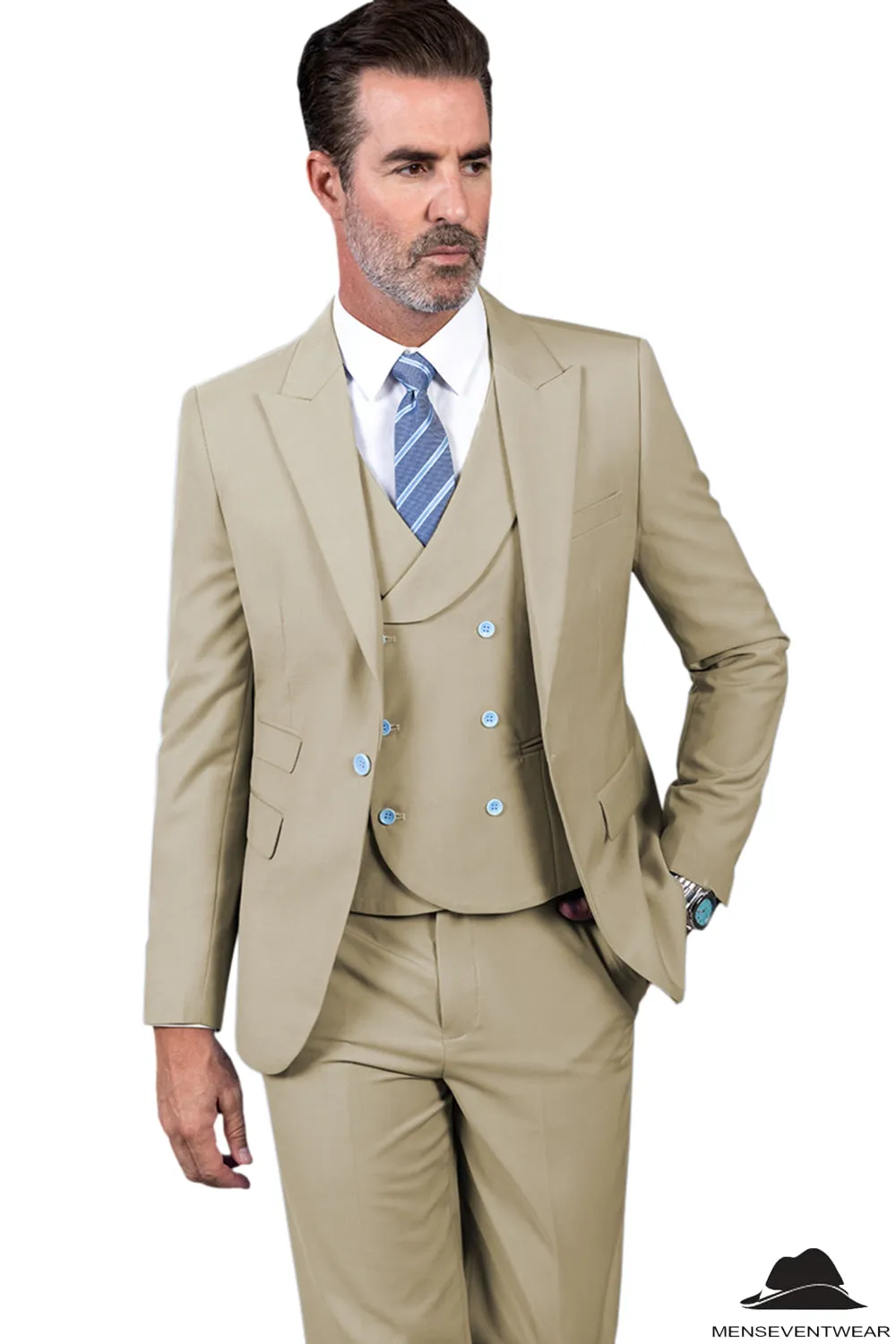 3 Piece Mens Suit Slim Fit Solid Peak lapel Suit (Blazer Vest Pants)
