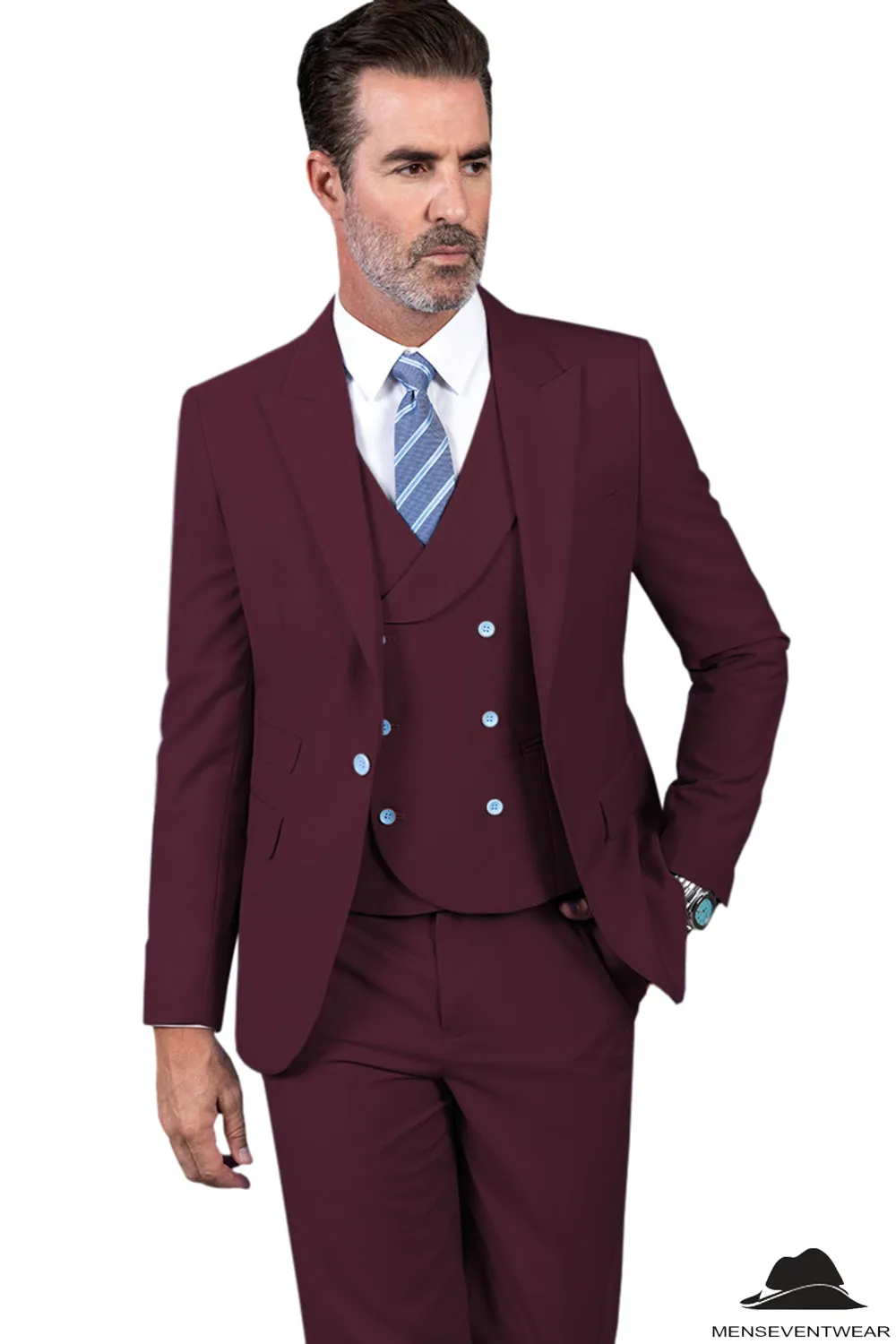 3 Piece Mens Suit Slim Fit Solid Peak lapel Suit (Blazer Vest Pants)