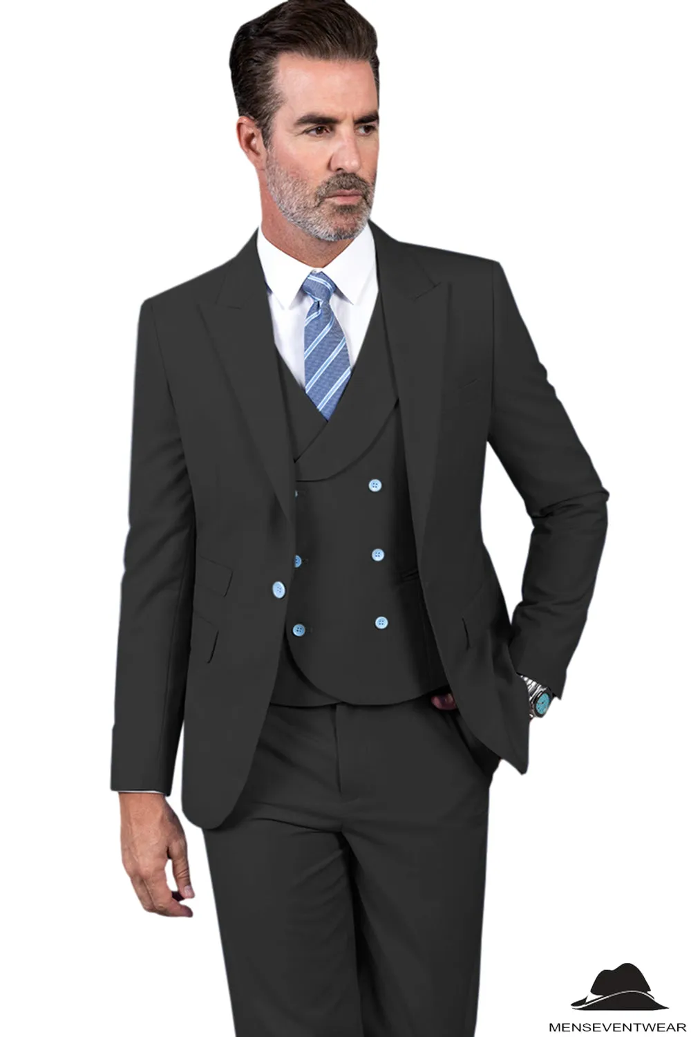 3 Piece Mens Suit Slim Fit Vest Solid Peak lapel Suit (Blazer Vest Pants)