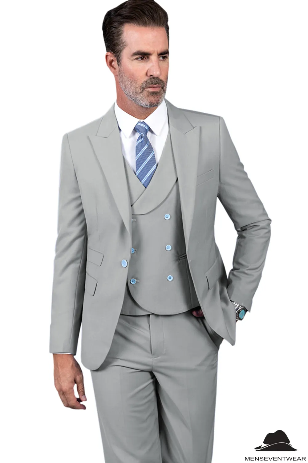 3 Piece Mens Suit Slim Fit Vest Solid Peak lapel Suit (Blazer Vest Pants)