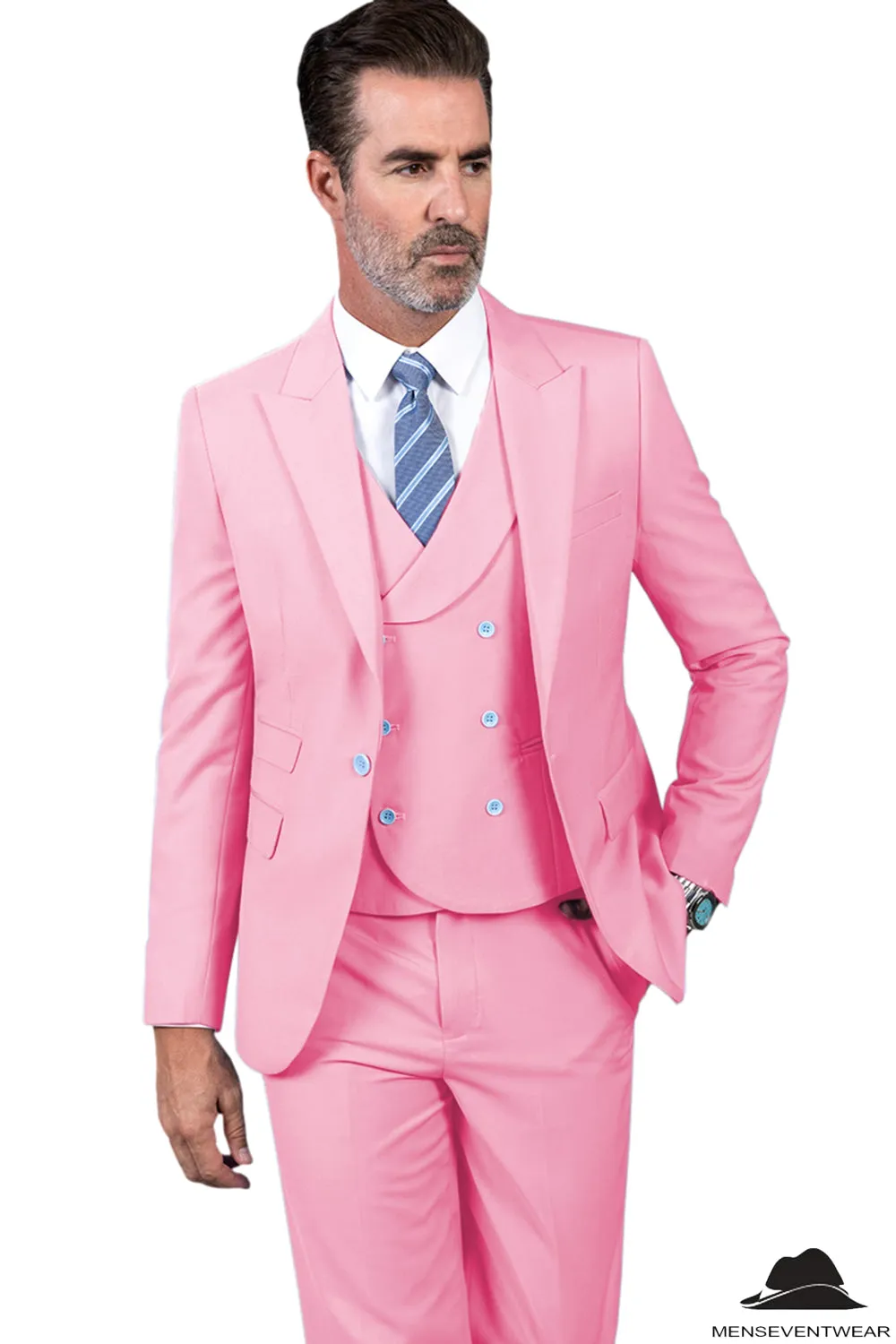 3 Piece Mens Suit Slim Fit Vest Solid Peak lapel Suit (Blazer Vest Pants)