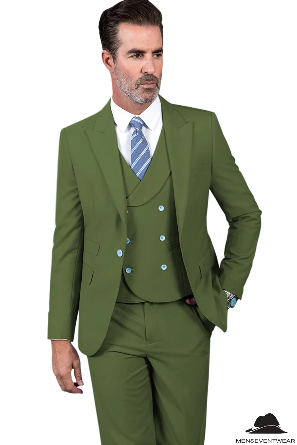 3 Piece Mens Suit Slim Fit Vest Solid Peak lapel Suit (Blazer Vest Pants)