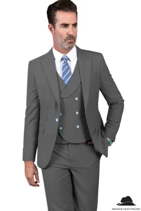 3 Piece Mens Suit Slim Fit Vest Solid Peak lapel Suit (Blazer Vest Pants)