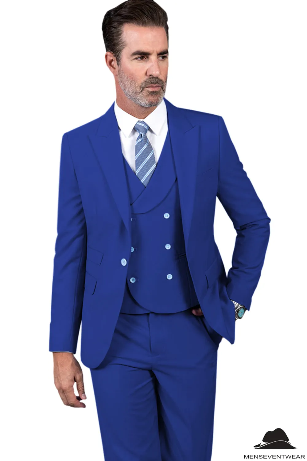 3 Piece Mens Suit Slim Fit Vest Solid Peak lapel Suit (Blazer Vest Pants)