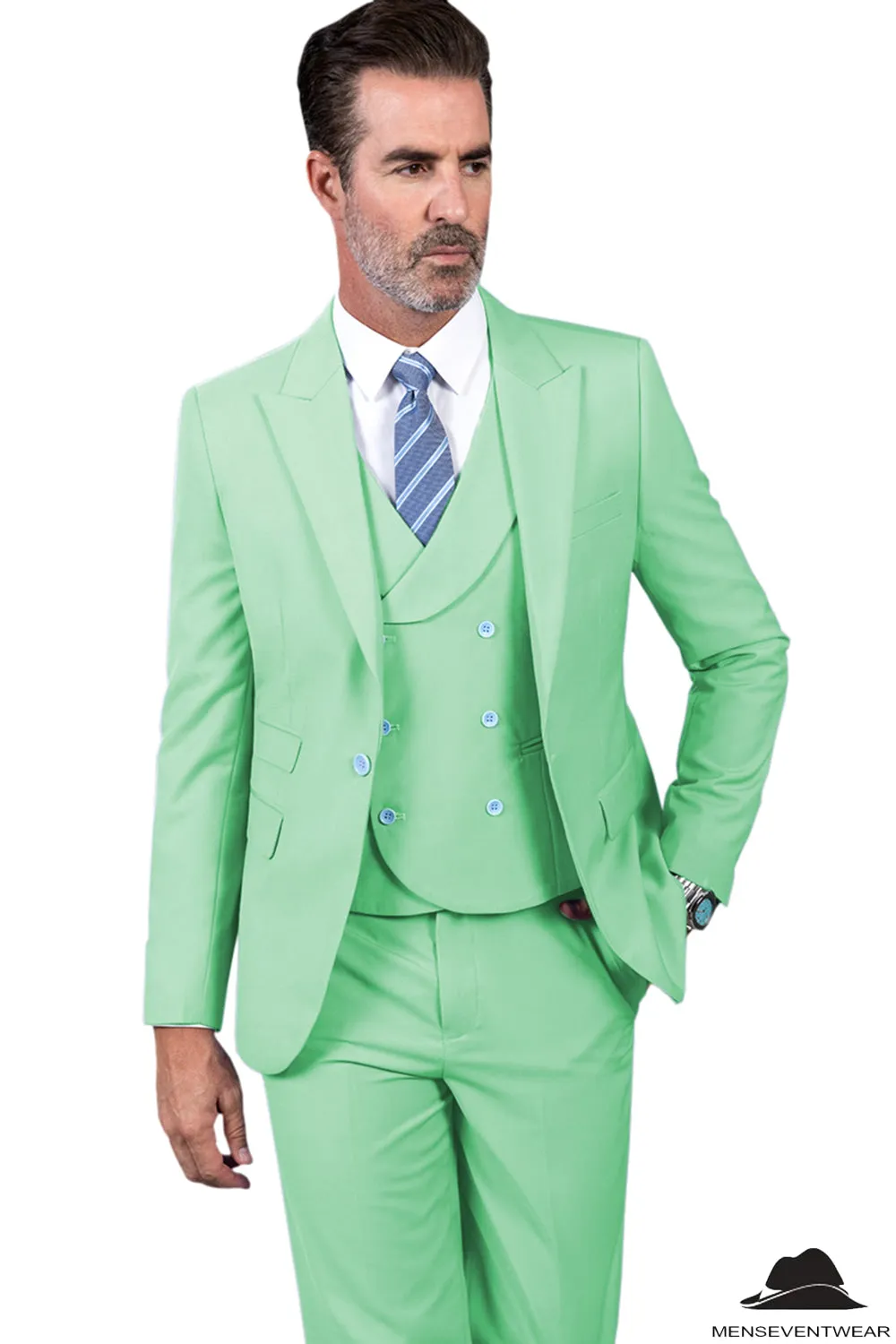 3 Piece Mens Suit Slim Fit Vest Solid Peak lapel Suit (Blazer Vest Pants)
