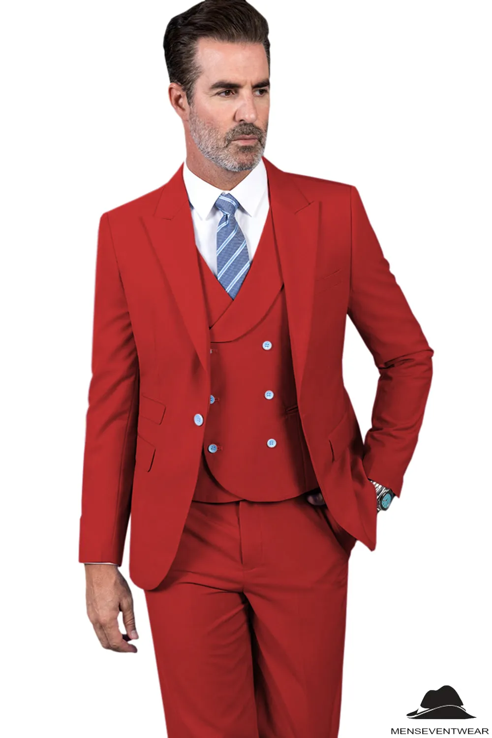 3 Piece Mens Suit Slim Fit Vest Solid Peak lapel Suit (Blazer Vest Pants)