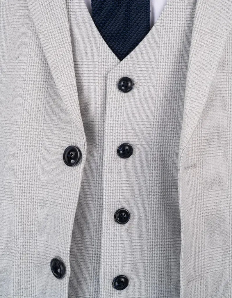 3-Piece White Men's Checkered Suit - Bromley Stone Suit
