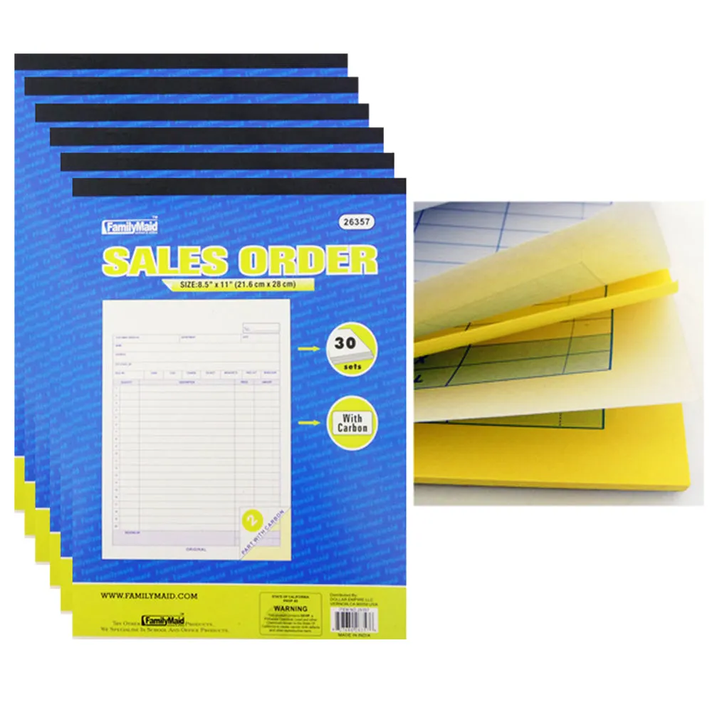 6 Sales Order Carbon Receipt Book Record Keeping 2 Part 30 Sets Copy 8.5" x 11"