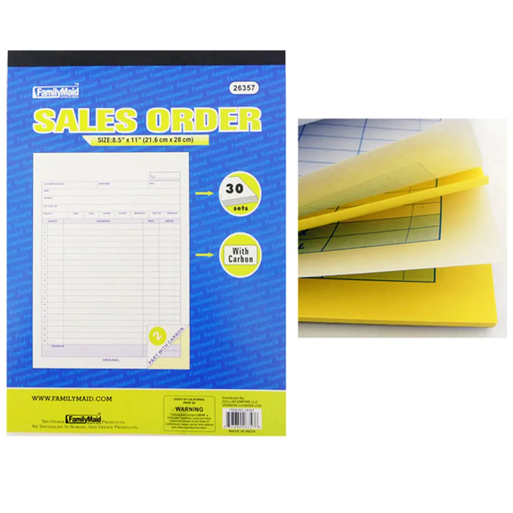 6 Sales Order Carbon Receipt Book Record Keeping 2 Part 30 Sets Copy 8.5" x 11"