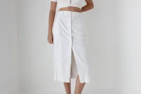 80s White Cotton Linen Button Front Skirt