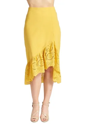 Aster Skirt - Cotton Eyelet Asymmetric Hi-Lo Skirt (Marigold)