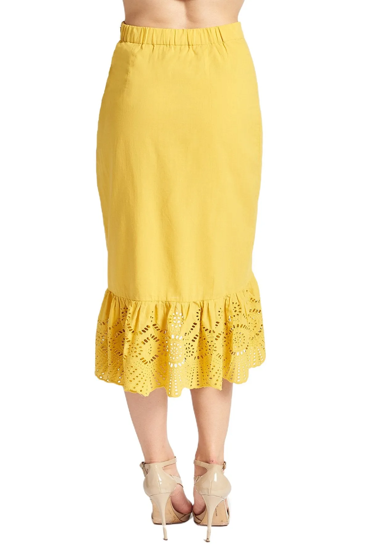 Aster Skirt - Cotton Eyelet Asymmetric Hi-Lo Skirt (Marigold)