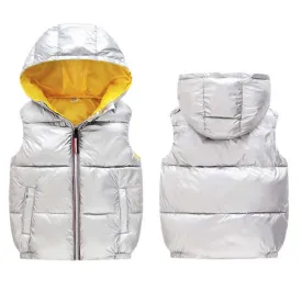 Autumn Winter Vest For Girls Waterproof Glossy Hooded Vest