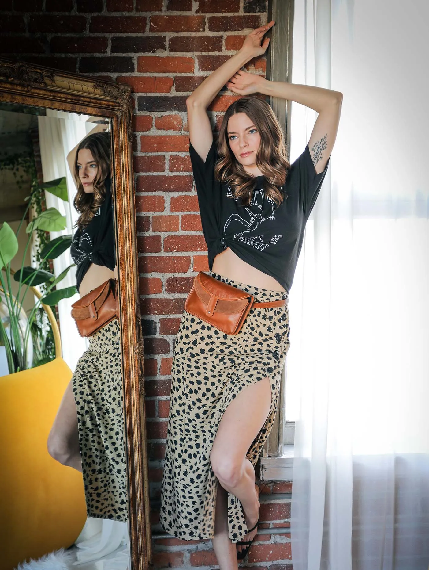 Bamboo slim midi skirt - leopard print