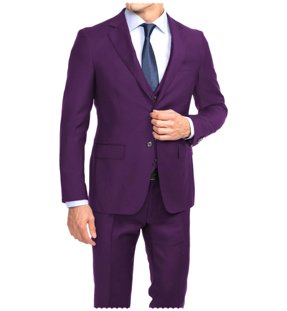 Business 3 Pieces Mens Suit Flat Notch Lapel Tuxedos For Wedding (Blazer vest Pants)