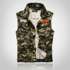 Camouflage Green Motorcycle Denim Vest
