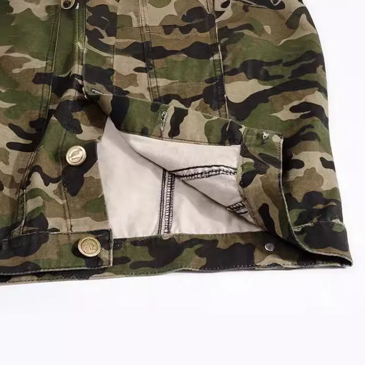 Camouflage Green Motorcycle Denim Vest