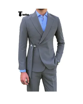 Casual 2 Piece Men's Suit Slim Fit Peak Lapel Tuxedo For Wedding (Blazer Pants)