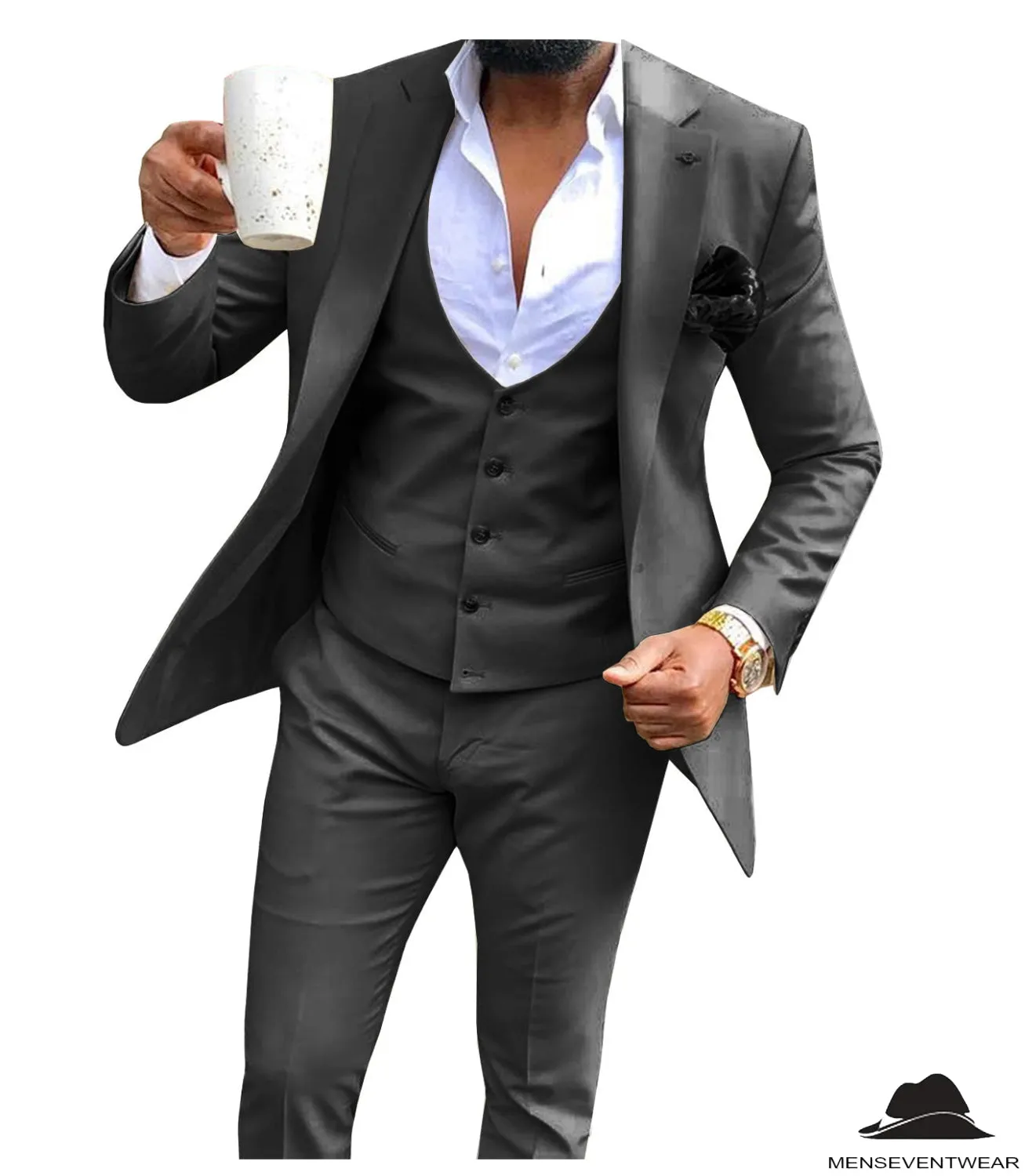 Casual Men's 3 Pieces Mens Suit Flat Notch Lapel Tuxedos (Blazer vest Pants)