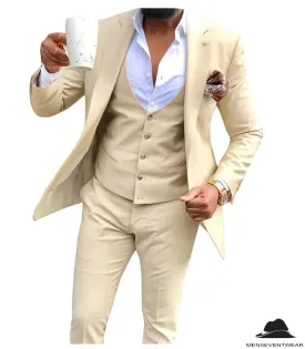 Casual Men's 3 Pieces Mens Suit Flat Notch Lapel Tuxedos (Blazer vest Pants)