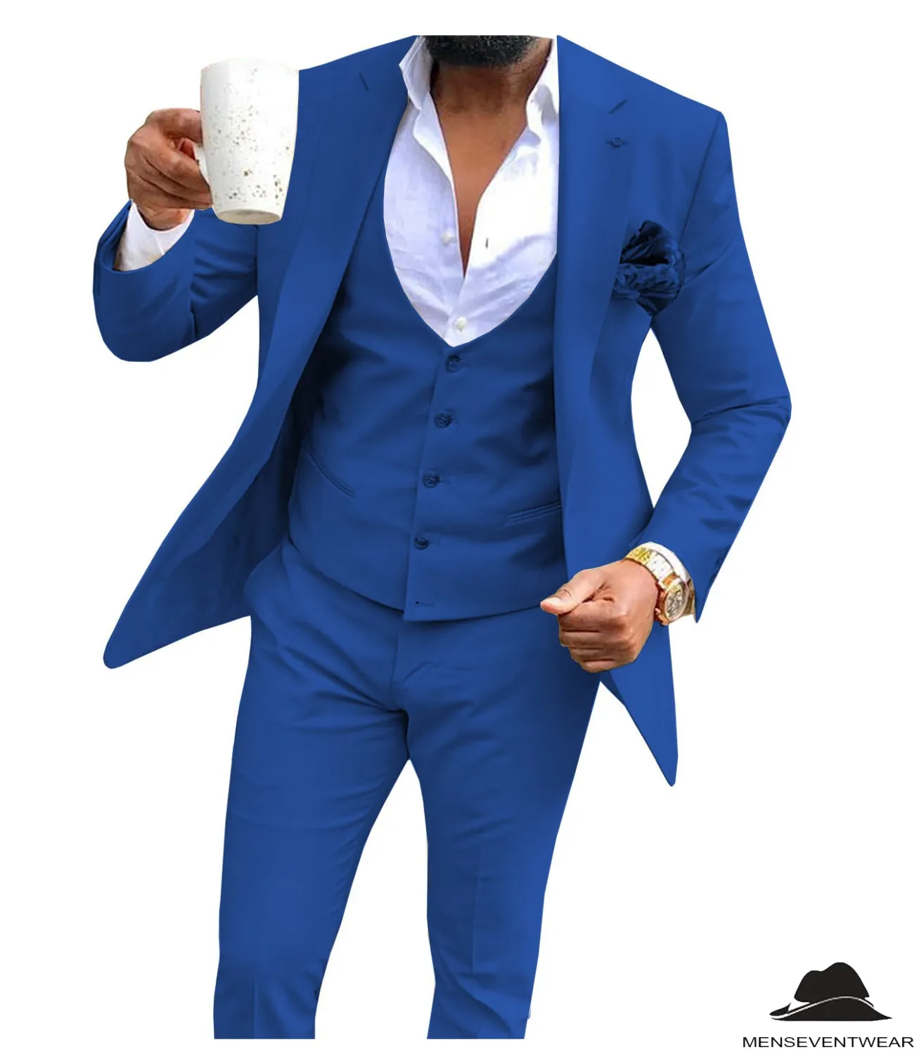Casual Men's 3 Pieces Mens Suit Flat Notch Lapel Tuxedos (Blazer vest Pants)