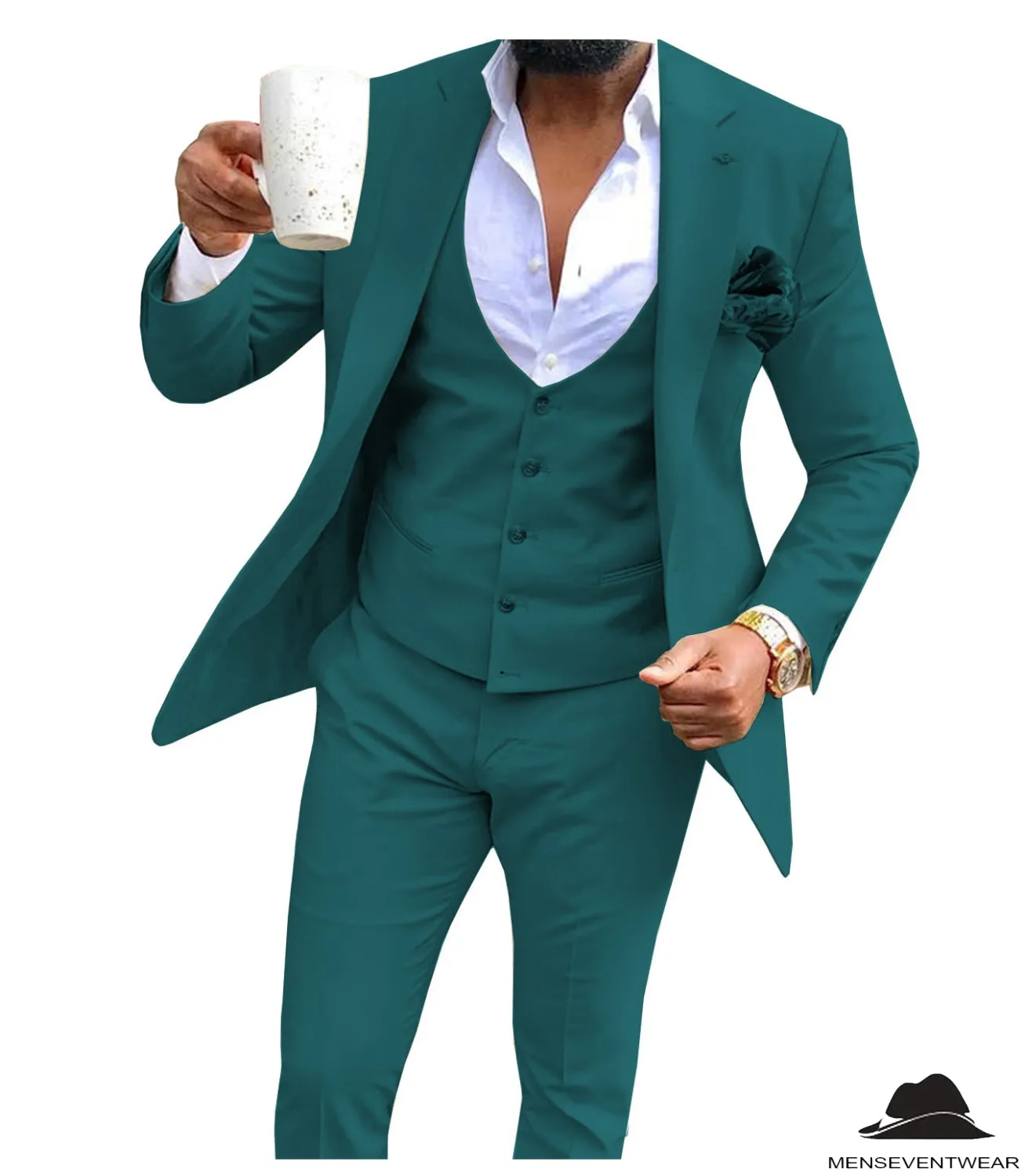 Casual Men's 3 Pieces Mens Suit Flat Notch Lapel Tuxedos (Blazer vest Pants)