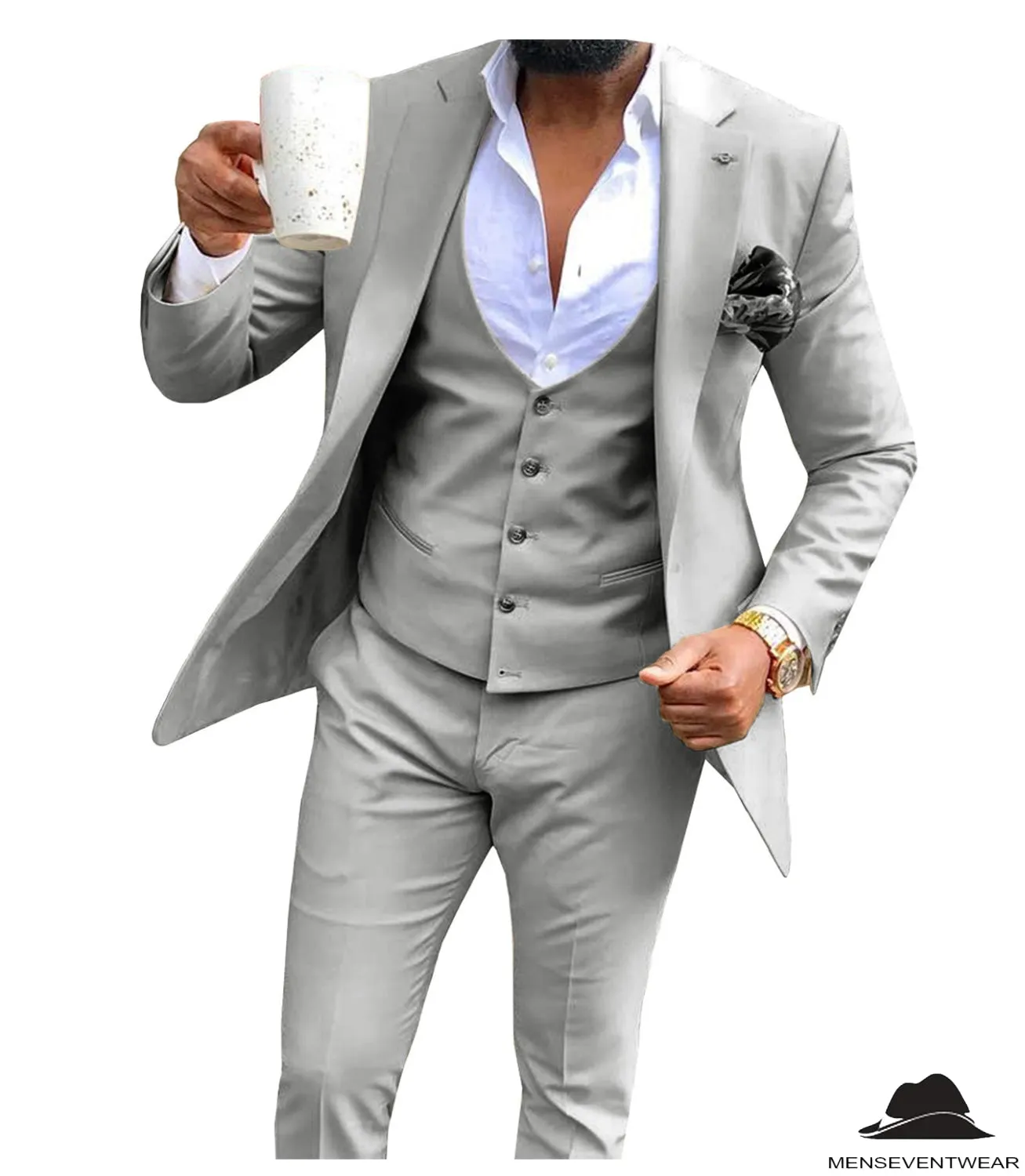 Casual Men's 3 Pieces Mens Suit Flat Notch Lapel Tuxedos (Blazer vest Pants)
