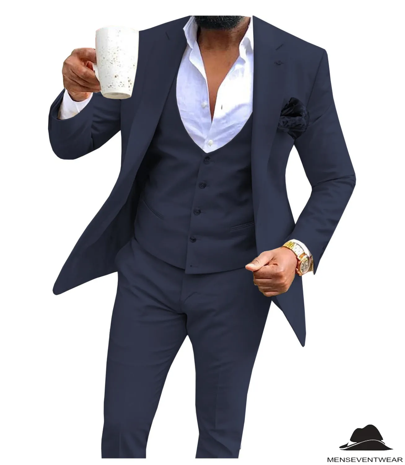 Casual Men's 3 Pieces Mens Suit Flat Notch Lapel Tuxedos (Blazer vest Pants)