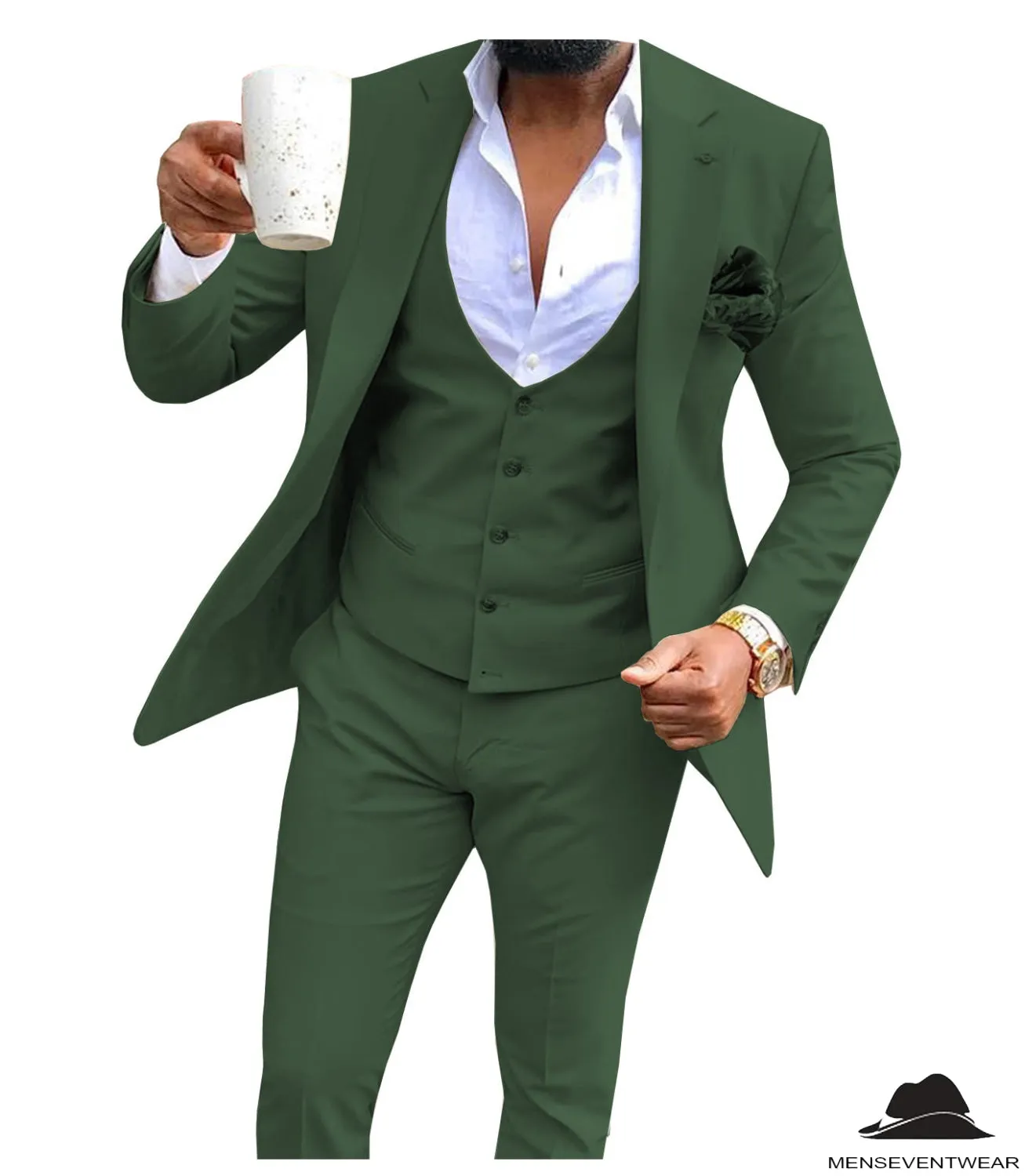 Casual Men's 3 Pieces Mens Suit Flat Notch Lapel Tuxedos (Blazer vest Pants)