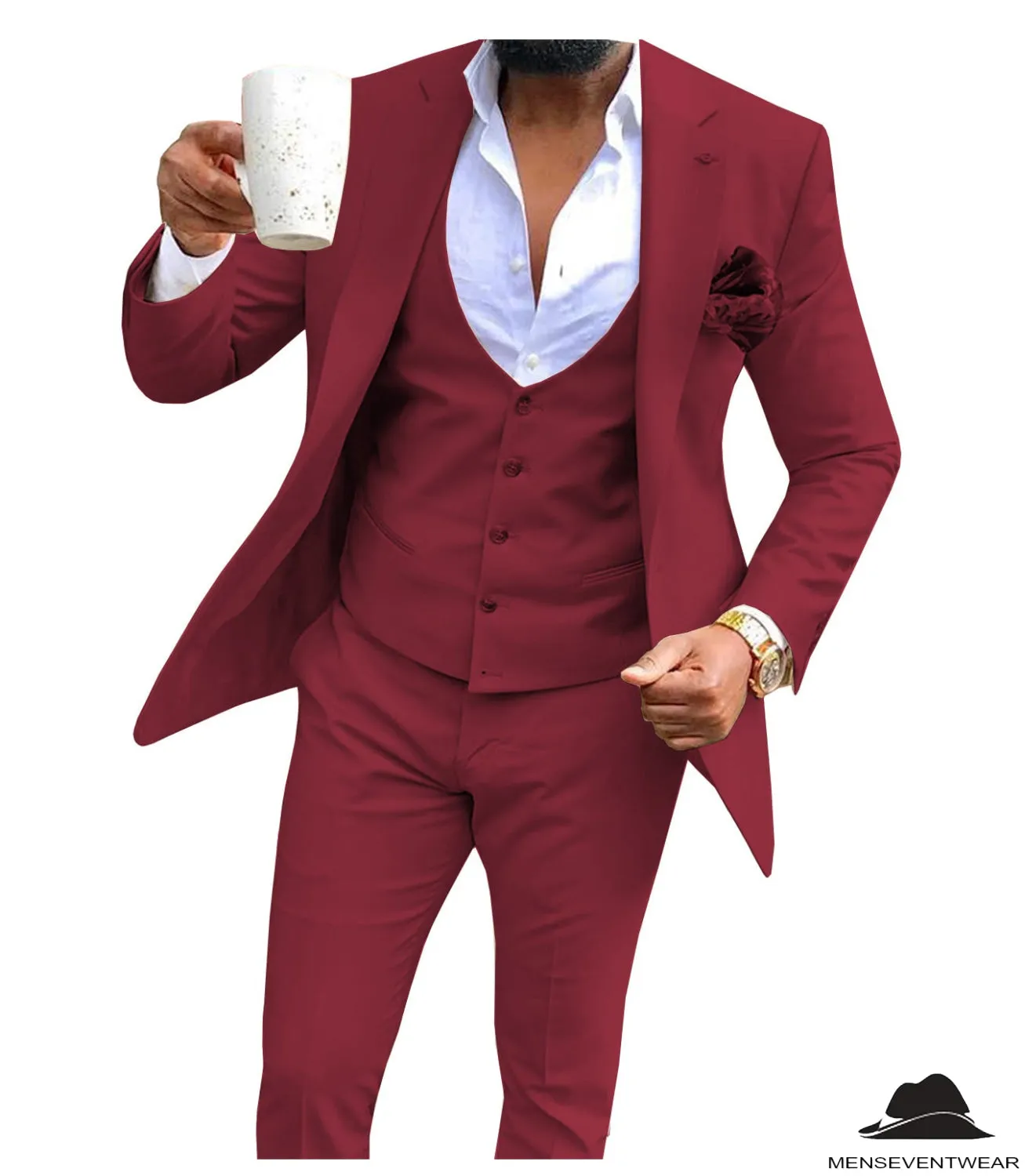 Casual Men's 3 Pieces Mens Suit Flat Notch Lapel Tuxedos (Blazer vest Pants)