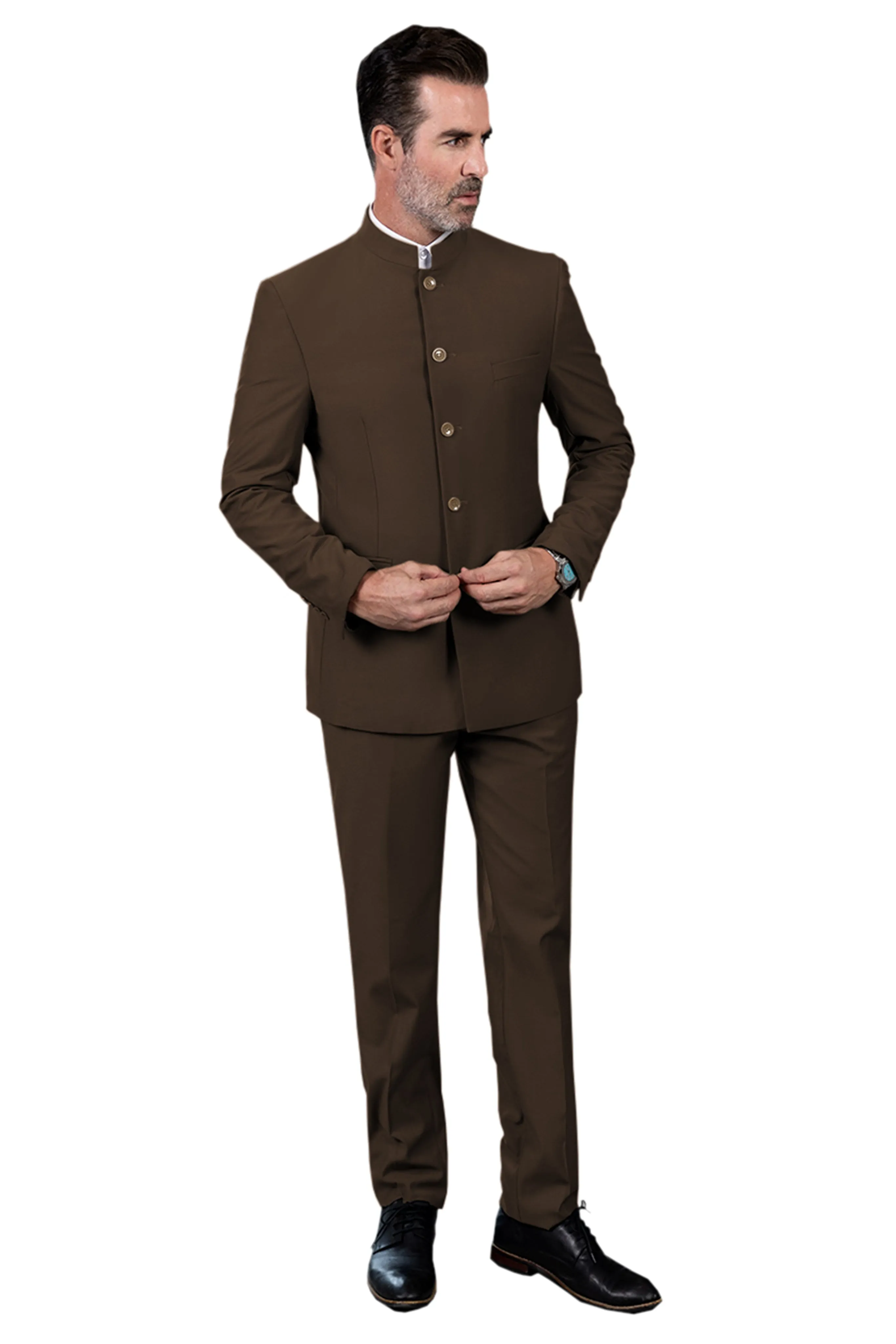 Classic 2 Piece Men's Slim Fit Solid Color Stand Collar Wedding Suit (Blazer Pants）