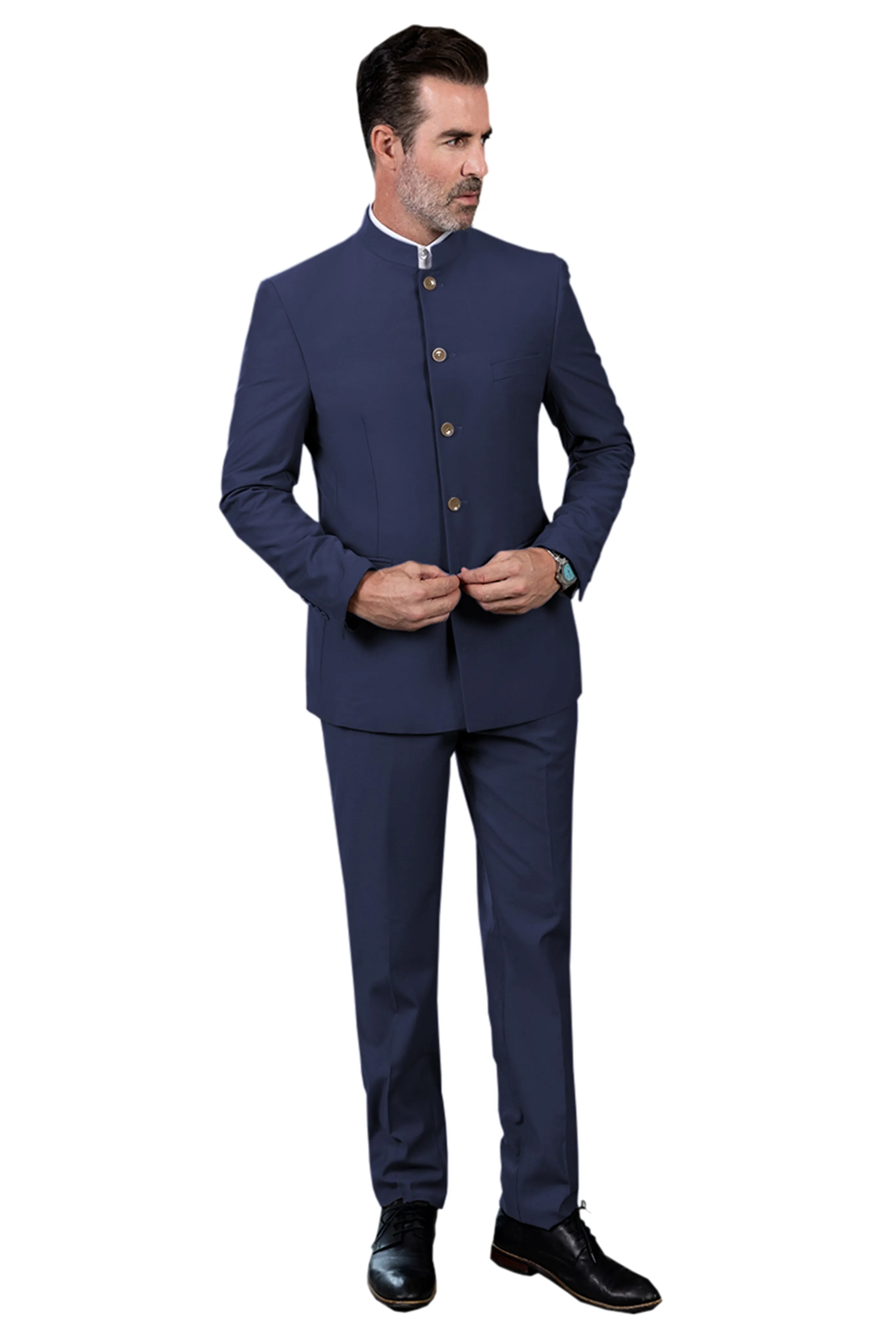 Classic 2 Piece Men's Slim Fit Solid Color Stand Collar Wedding Suit (Blazer Pants）