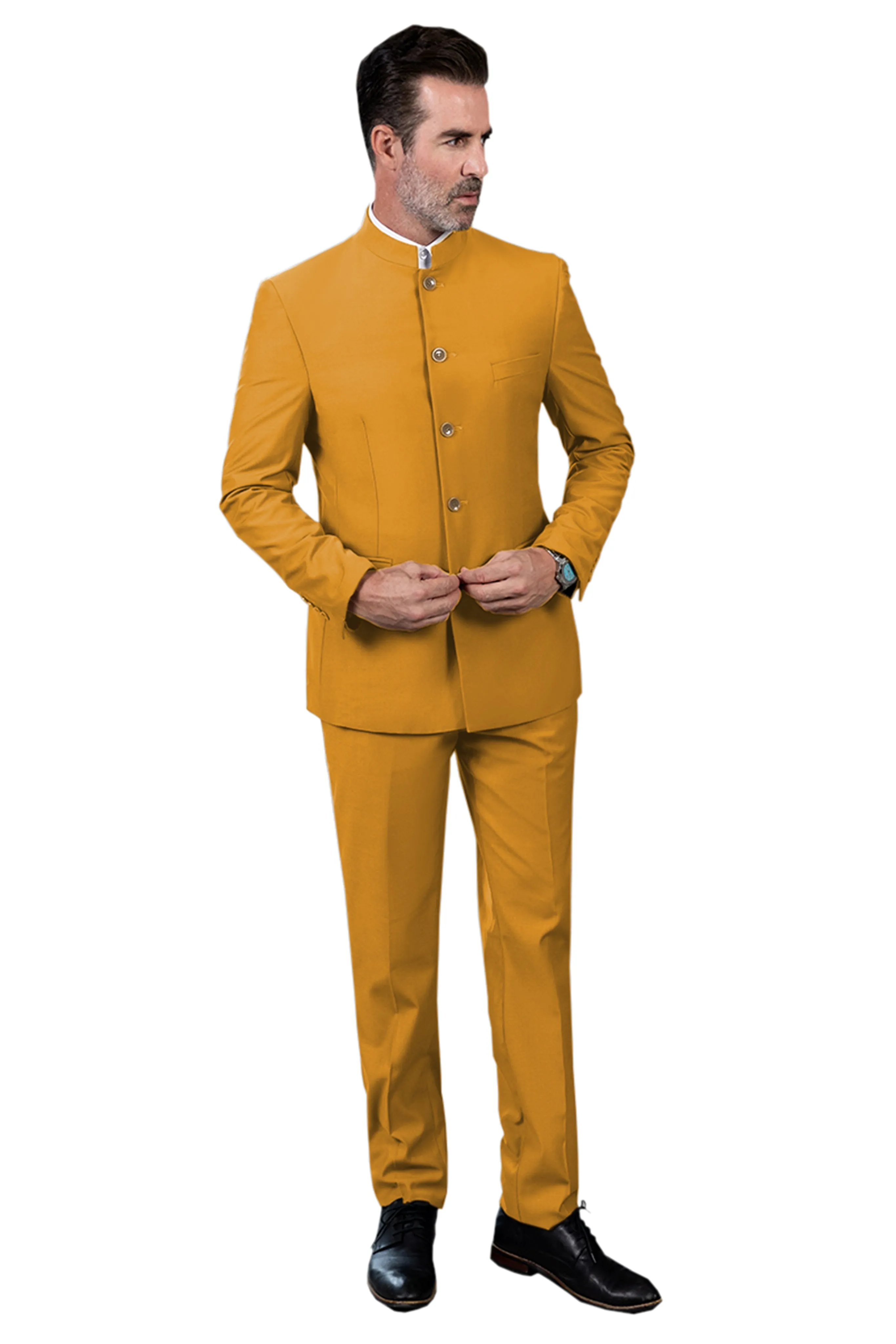 Classic 2 Piece Men's Slim Fit Solid Color Stand Collar Wedding Suit (Blazer Pants）