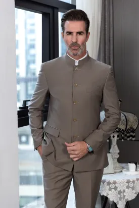 Classic 2 Piece Men's Slim Fit Solid Color Stand Collar Wedding Suit (Blazer Pants）