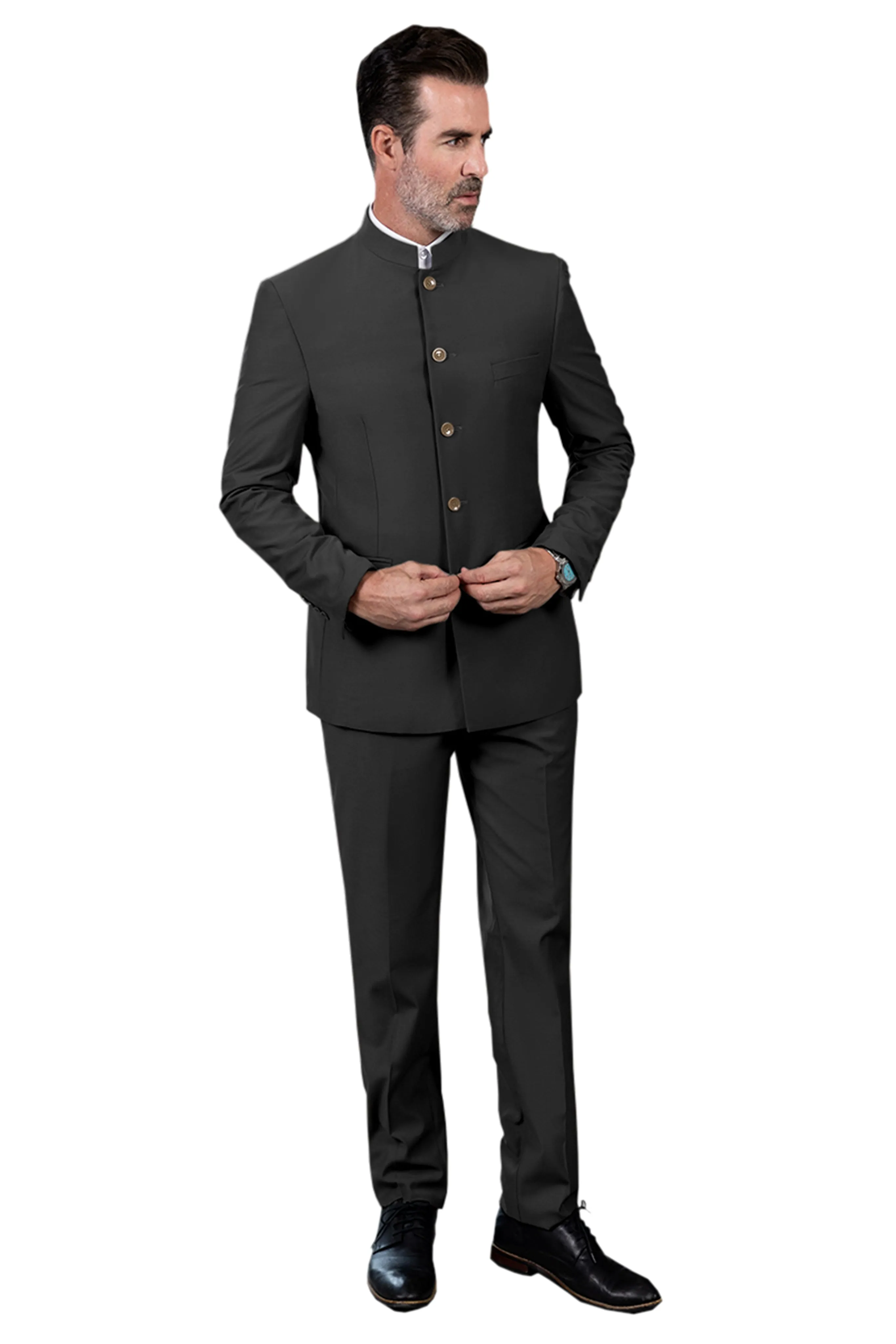 Classic 2 Piece Men's Slim Fit Solid Color Stand Collar Wedding Suit (Blazer Pants）