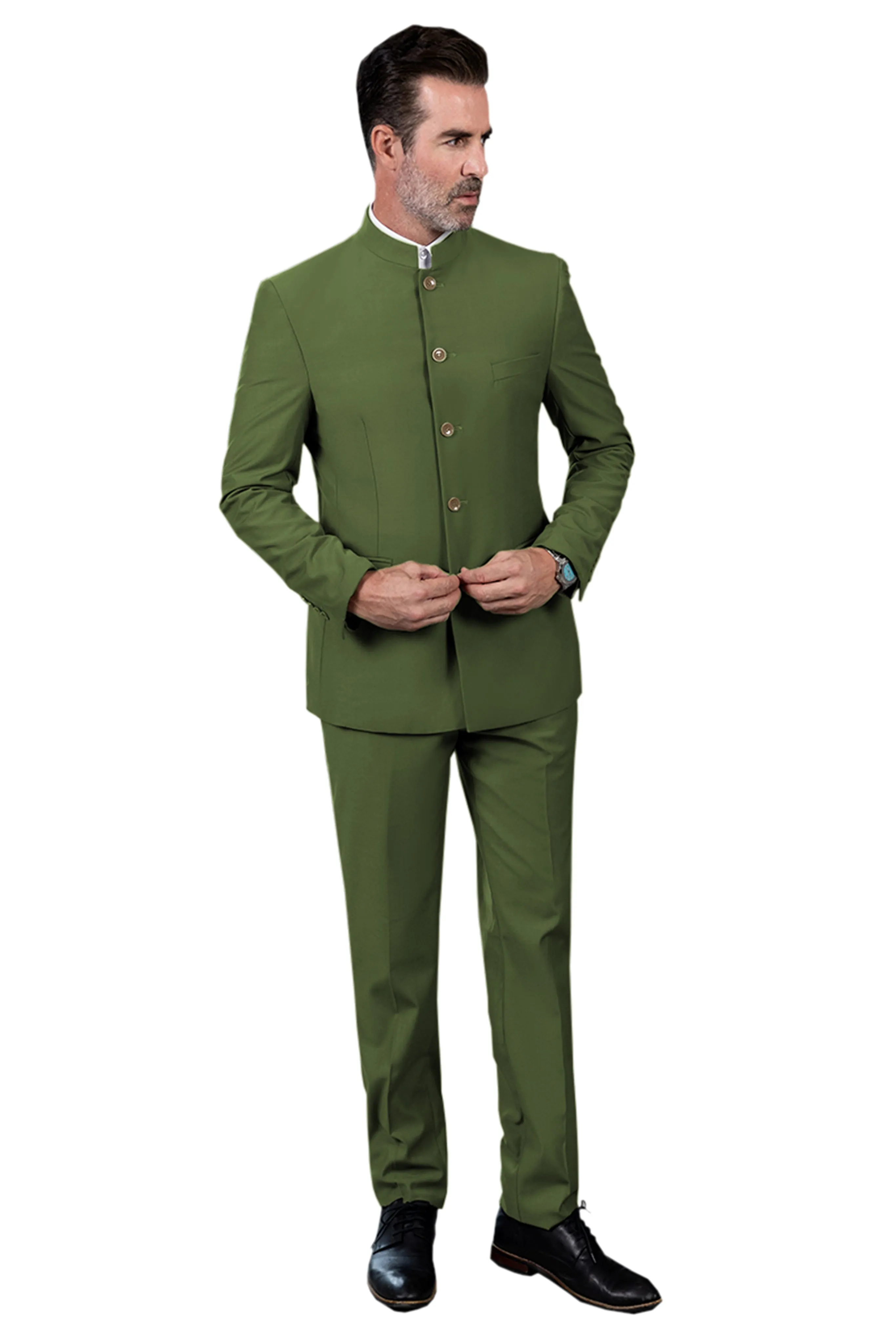 Classic 2 Piece Men's Slim Fit Solid Color Stand Collar Wedding Suit (Blazer Pants）