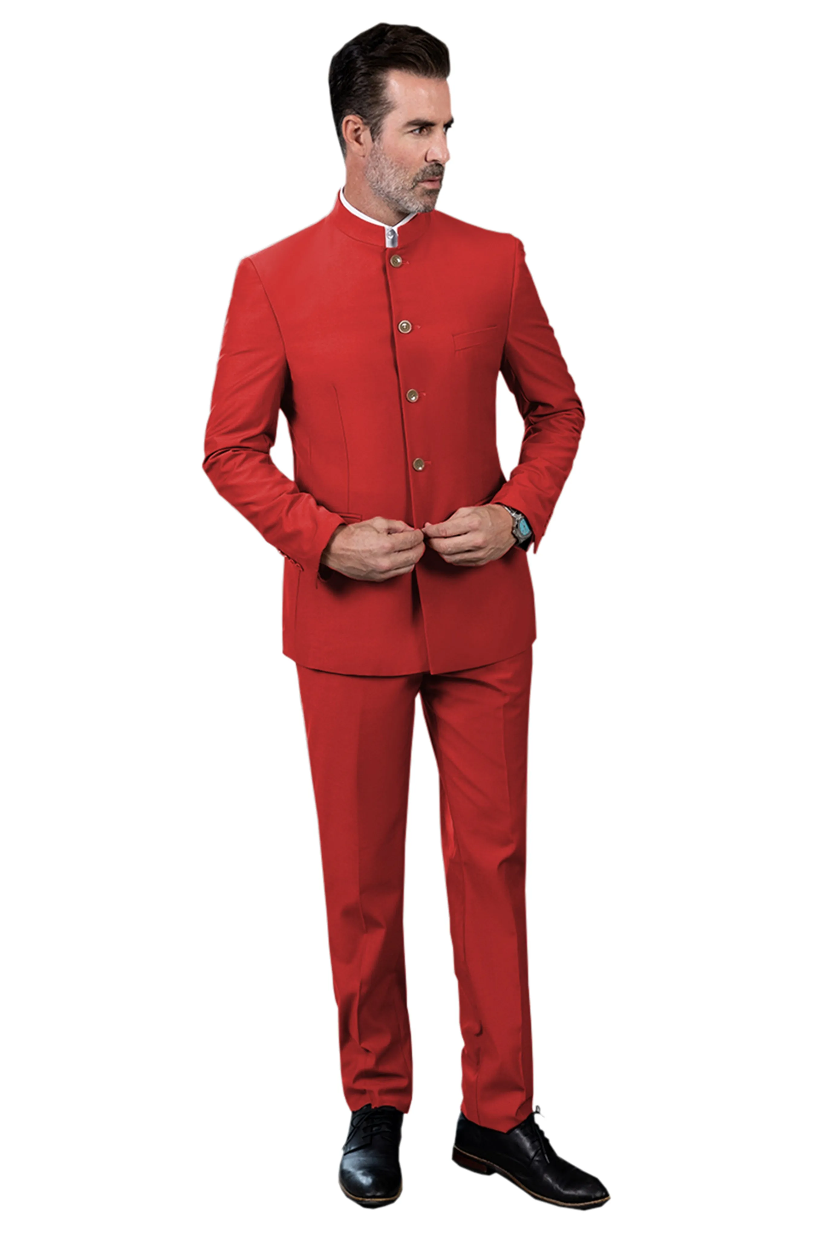 Classic 2 Piece Men's Slim Fit Solid Color Stand Collar Wedding Suit (Blazer Pants）