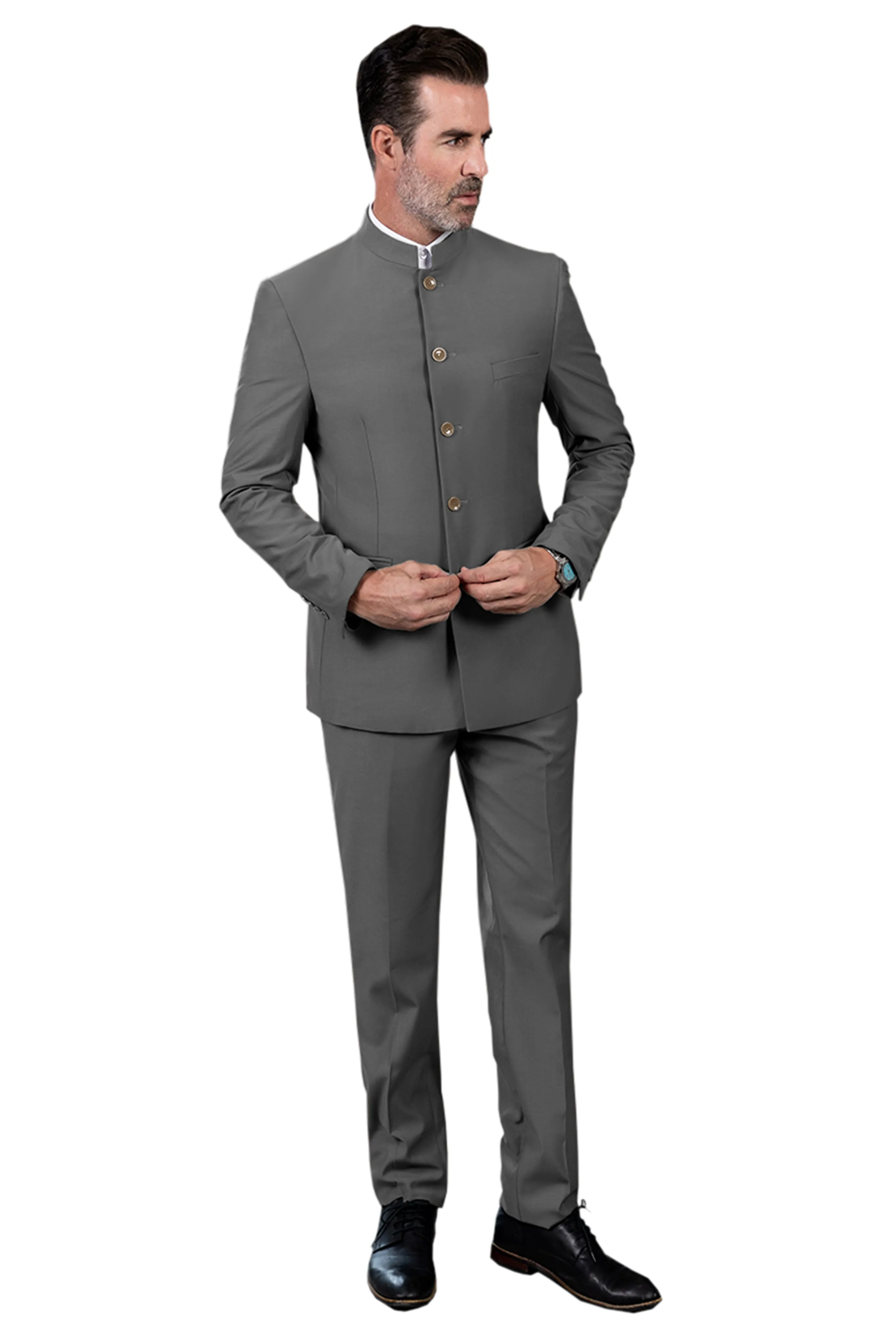 Classic 2 Piece Men's Slim Fit Solid Color Stand Collar Wedding Suit (Blazer Pants）