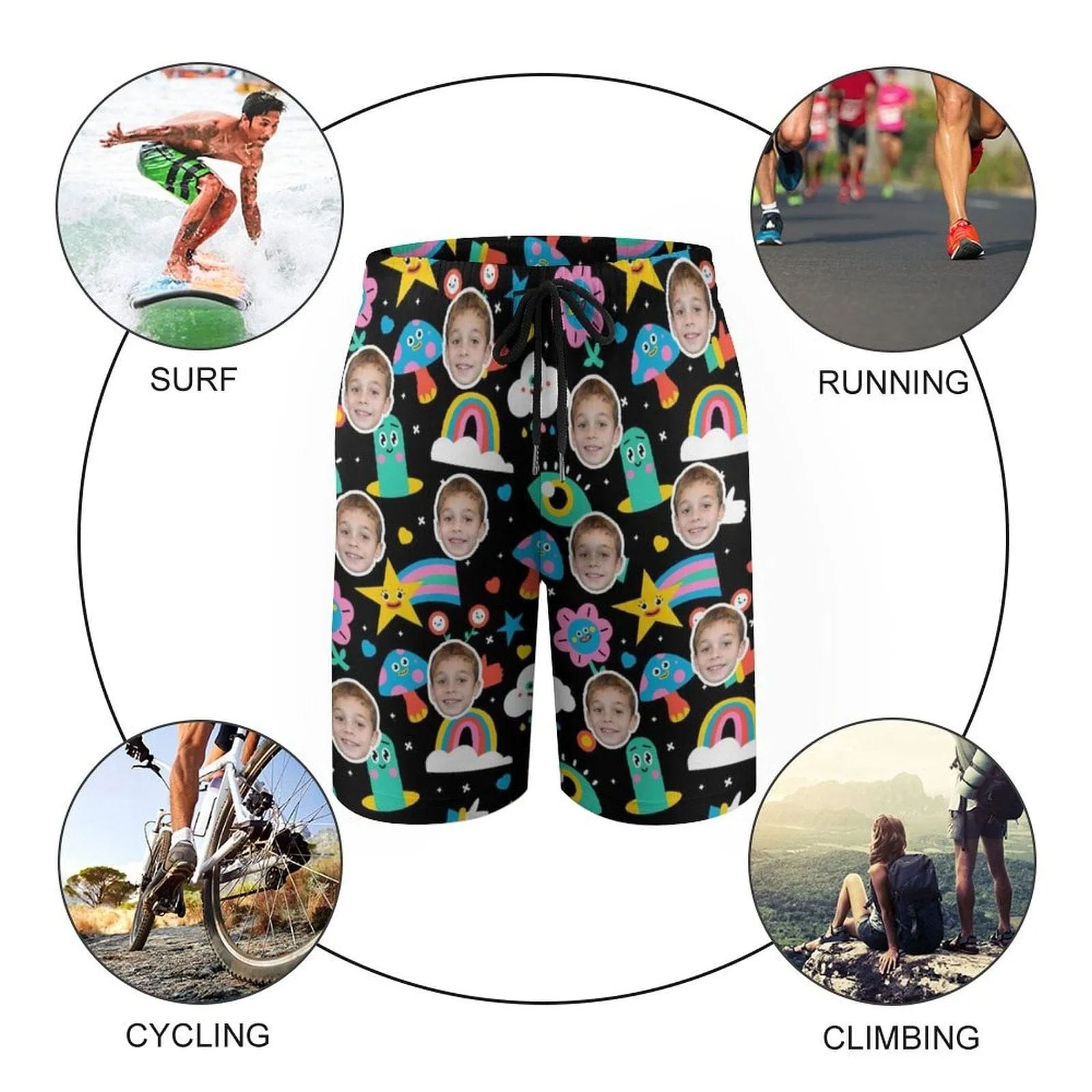Custom Face Cartoon Figures Theme Teen Beach Shorts