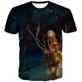 Deer T-shirt Men Animal Tshirts Novelty Christmas Tshirt Printed Galaxy T shirts Funny Meteor Shower T-shirts Graphic